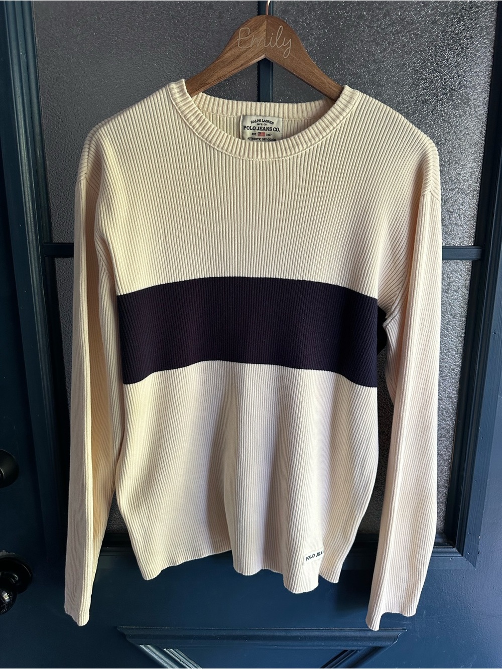 Polo by Ralph Lauren Cream Pullover with Navy Stripe